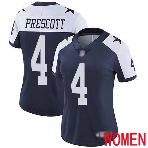 Women Dallas Cowboys Limited Navy Blue Dak Prescott Alternate #4 Vapor Untouchable Throwback NFL Jersey->women nfl jersey->Women Jersey